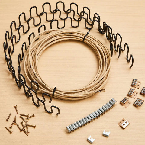Heavy Duty Couch Upholstery Spring Repair Kit Built Like A Tank With Rock Solid Coils And Steel Stay Wire For Dirt Simple Saggy Sofa Fix and Recliner Seat Support, includes coils, wire, clips, screws.