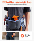 Pro Grade Pneumatic Staple Gun For Woodworking And Upholstering Projects Featuring Slick Firing 22 Gauge Design in a tool belt.