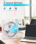 Frameless 9 Inch Desk Fan With Freestanding Design 3 Speed Settings Portable Cooling For Home Office Or Garage Slim White Box Fan