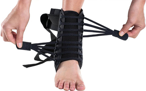 Person tightening Stabilizing Speed Pro Ankle Brace X Large Built With 800D Ballistic Nylon Full Circumferential Elastic Strap