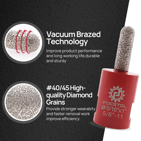 Diamond Mortar Raking Bit for Tuck Pointing and Masonry Brick Removal 5/16 x 1 Inch 8 x 25 mm Diamond Grit 40/45 Vacuum Brazed 5/8-11 Thread