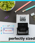 Badass Date Stamp Featuring Custom Text Options And Dual Blue Red Ink With A Legit Gray Mount That Gonna Keep Your Documents Looking Sharp For Years Of Daily Professional Use, 1.7x0.9 imprint.