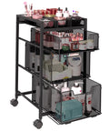Rolling Makeup Cart Organizer With Three Drawers For Cosmetics And Skincare, Dividers For Easy Sorting, Floor Storage With Swivel Wheels