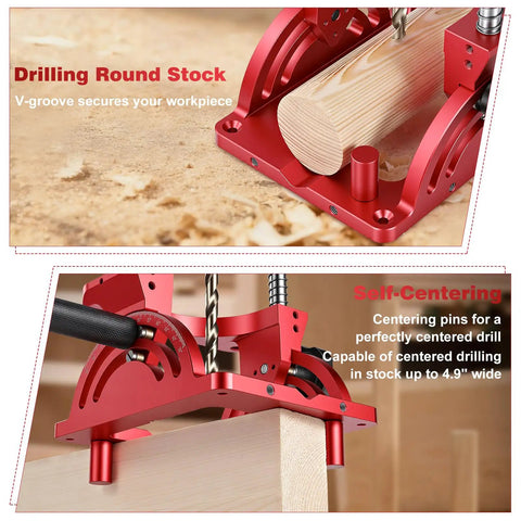 Portable Drill Guide For Mad Precise Angled And Straight Holes From Zero To Sixty Degrees with drill jig centering on wood