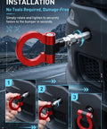 Heavy Duty Car Front Bumper Tow Hook Forged Steel Towing Pull Ring European Thread Screws On Mount Racing Style Recovery Hardware Quick Install Hella Sturdy To Hoist Your Whip Right Off The Road Red installed on bumper with step instructions.