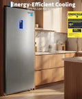 Huge 17 Cu Ft Upright Convertible Freezer And Fridge Hybrid With Four Chill Modes shown in a modern kitchen with digital controls.