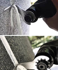 5-Pack 1 Inch Serrated Caulk Removal Blades For Oscillating Multitool removing caulk from a tiled wall