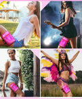 Women wearing Holographic Thigh Bag With Adjustable Strap Leg Pouch Harness For Women Pink Leg Bag For Travel Hiking Festivals