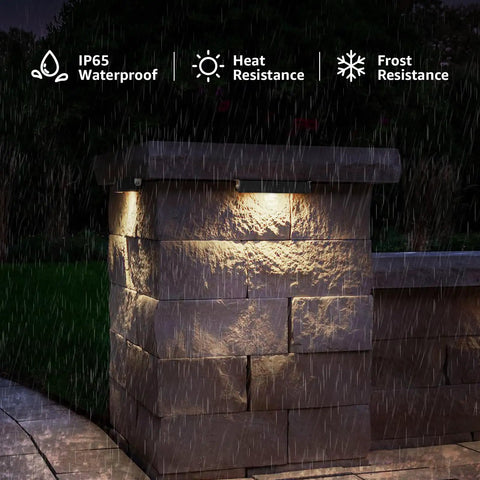 7 Inch Hardscape Led Wall Lights, 5W Outdoor Step And Retaining Wall Lighting on wet stone wall at night, 270 Degree Adjustable Direction
