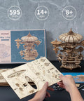 3D Wooden Puzzle Kit for Adults With SkyCity Cityscape, 600 Plus Pieces, Mind Blowing Mechanical DIY Craft That Doubles as a Music Box, Perfect STEM Toy Gift for Puzzle Fans and All Occasions, 595 pieces
