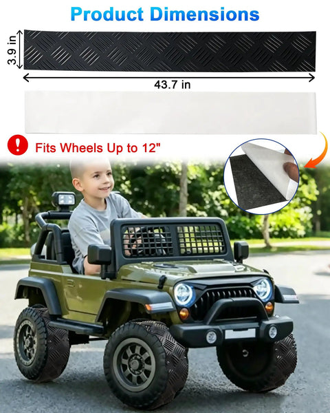 Heavy Duty Anti Slip Rubber Tire Grip Upgrade Kit For Kids Electric Cars Delivering Rock Solid Traction Hassle Free Control And Ridiculously Smooth Rolling Action Indoors Out with product dimensions and child riding