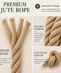 Beefy Heavy Duty Manila Rope 1.5 Inch Thick Jute Twisted Rope 20 Ft All Weather for durability, knotting, and outdoor use
