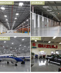 CondorX Premium 2Ft LED High Bay Light For Warehouses And Industrial Spaces, 24,640 Lumen Output shown in various commercial settings