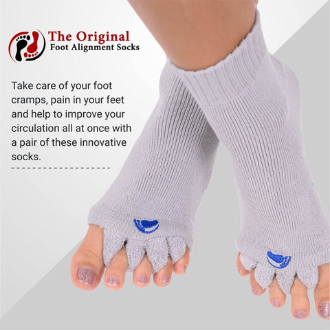 Foot Alignment Socks With Toe Separators For Men And Women, Toe Spreaders For Pain Relief And Realignment, worn on feet
