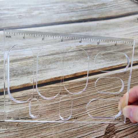 Reliable Acrylic Router Template For Woodworking Diy Bowtie Joint And Grommet Inlay Guide Kit with measurement markings.