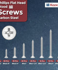 225 Piece Wood Screws Set With Phillips Flat Head Countersunk Self Tapping For Wood Sizes Six And Eight Half Inch To Two And A Half Inch Carbon Steel Black Finish Heavy Duty Kit For Carpentry Furniture And Deck Projects arranged on blue background