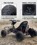 Rugged 72V Adult Electric Off Road Go Kart With Mid Motor Power on rocky terrain, features all-terrain tires and steel wheel rims.