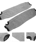 Heavy Duty Cut Resistant Arm Sleeves With Thumb Hole Built Tough As Nails For Welding And Gardening Straight Up Anti Cut Guard Gear For Mechanics And Site Work Premium Forearm Sleeves in grey fabric.