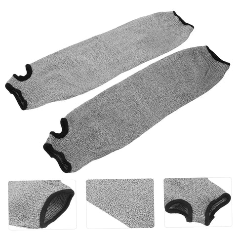 Heavy Duty Cut Resistant Arm Sleeves With Thumb Hole Built Tough As Nails For Welding And Gardening Straight Up Anti Cut Guard Gear For Mechanics And Site Work Premium Forearm Sleeves in grey fabric.