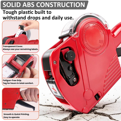 MX5500 Price Tag Gun Kit With 2 Red 8 Digit Tag Guns 11000 Labels And 8 Refill Rollers, ABS construction detail