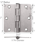 Heavy Duty Satin Nickel Interior Door Hinges 2 Pack Steel Construction With Slick Radius Corners For Hassle Free Residential Doors, detailed measurements included.