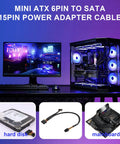 Mini ATX 6 Pin To SATA 15 Pin Power Conversion Cable 45cm And 15cm For SATA HDD SSD And Optical Drive Expansion Compatible With CT1250 ECT1205 ECT1250 QCT1250 QCS1250 Cases, black braided cable