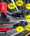 M12 Battery Adapter for Milwaukee Packs 12V Conversion Kit powers DIY RC cars, toys, and robotics with switch, fuse, and 12 AWG wire.