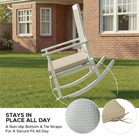 Outdoor Chair Cushions Set Of 4 With Ties, Fade Resistant And Water Resistant, D Shaped Patio Seat Pads For All Weather Comfort, Non Slip Bottom, Removable Covers, 17 By 16 Inches, Natural on rocking chair