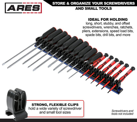 16.5 Inch Magnetic Aluminum Hand Tool Holder Rail Holds Up To 16 Screwdrivers Or Small Tools Mount Vertically Or Horizontally Heavy Duty Garage Organization Must Have shown with tools.