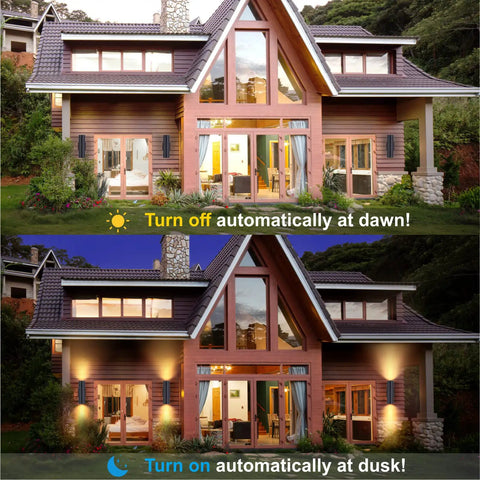 Dusk To Dawn Outdoor Wall Lights 2 Pack With 12W 2700K Integrated LED Cylinder Up Down Sconce IP65 Waterproof Aluminum Exterior Lighting For Porch And Patio Built In Sensor No Fuss Auto On At Night