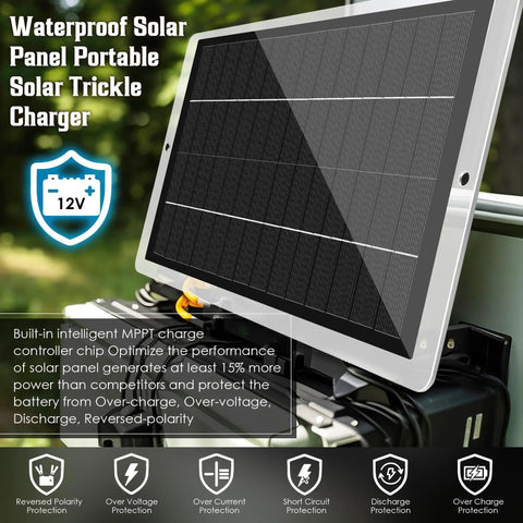 12V Solar Battery Charger Maintainer For Cars, Boats, Motorcycles And RVs, Waterproof Portable Trickle Charger in use