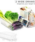 Ultimate Six Piece Fridge Organizer And Pantry Storage Bin Set Featuring Wide Narrow Containers Clear Can Caddy For Twelve Drinks Plus Egg Holder To Straight Up Declutter Your Space with vegetables and cartons.