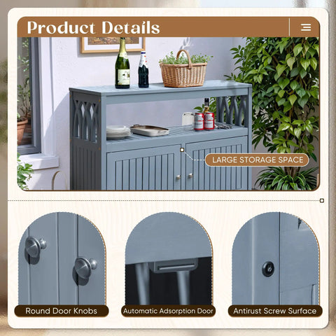 All in One Acacia Wood Outdoor Storage Cabinet With Two Magnetic Doors Weatherproof for Patio Yard