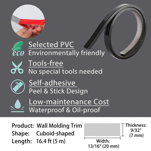 Peel And Stick Molding And Wall Trim Set For DIY Home Decor On Cabinets Doors Mirrors And Frames Self Adhesive No Mess Easy Install Non Toxic 16.4 Ft Long By 0.8 In Wide PVC strip