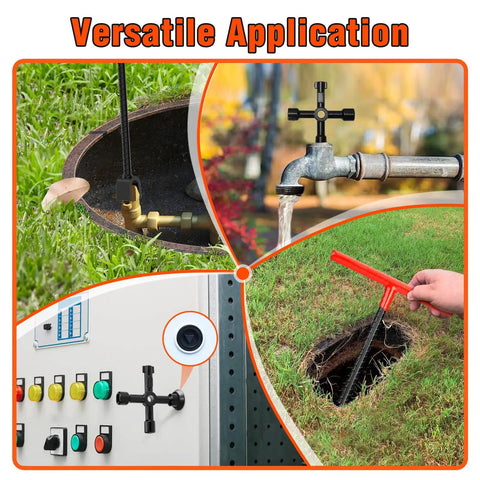 16 Inch Water Meter Key With Heavy Duty Steel T Handle Four Way Universal Cross Key used for city meters and hydrants.