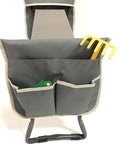 Close-up of a Folding Garden Kneeler And Seat with Soft Kneeling Pad and Tool Pouch, showcasing storage for gardening tools.