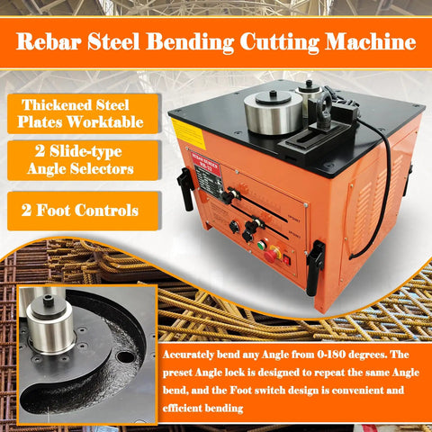 Built Tough Electric Rebar Bender Cutter, 3000W Hydraulic Steel Bar Bending Machine showing control panel and bending mechanism.