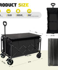 Heavy Duty Collapsible Wagon Cart Built Tough With Fold Out Table 500 Lb Capacity 230L Large Wagon With 360 Degree Swivel Brakes Wheels And 2 Cup Holders Portable Utility Cart For Shopping Camping Beach Garden And Fishing
