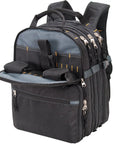 75-Pocket Tool Backpack With 6 Zippered Compartments, adjustable padded shoulder straps, padded handle, and plastic tray organizer