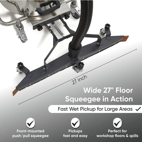 Badass Heavy Duty Industrial Wet Dry Vacuum 21 Gallon Tank 3.3 Horsepower Motor 222 Cfm Airflow 27 Inch Squeegee close-up of 27 inch squeegee.
