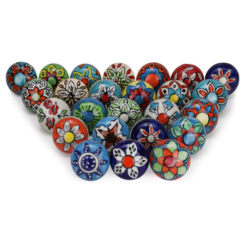 Multicolor Ceramic Cabinet Knob Set Pack Of 20 For Kitchen Cupboards Wardrobe And Dresser Drawers Boho Room Decor displayed