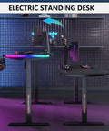 Adjustable Height Standing Desk With Carbon Fiber Top And Hella Fast Electric Lift Offers Chill Work Mode programmable memory presets RGB lighting setup