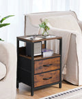 Nightstand With Charging Station And USB Ports, Compact Bedside Table With Fabric Drawers in living room setup