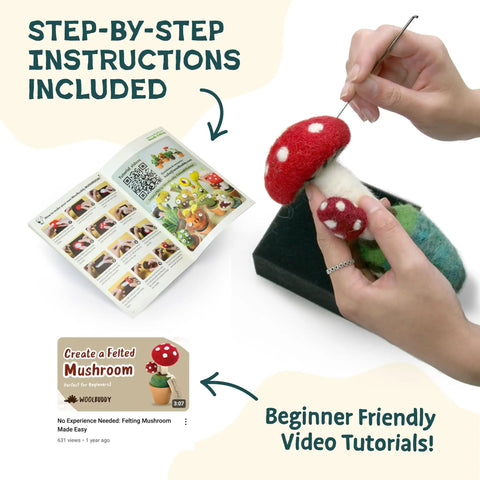Needle Felting Kit For Cactus And Succulents, instructions and materials for crafting a felt mushroom, ideal for adults and teens.