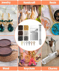 Handy Pin Vise Hand Drill Set For Resin Crafts And Jewelry Making, displayed with various crafted items including jewelry and woodwork.