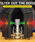 Game Changing Acoustic Recording Microphone Isolation Shield with three layer soundproof foam panels protecting a mic from room echo.