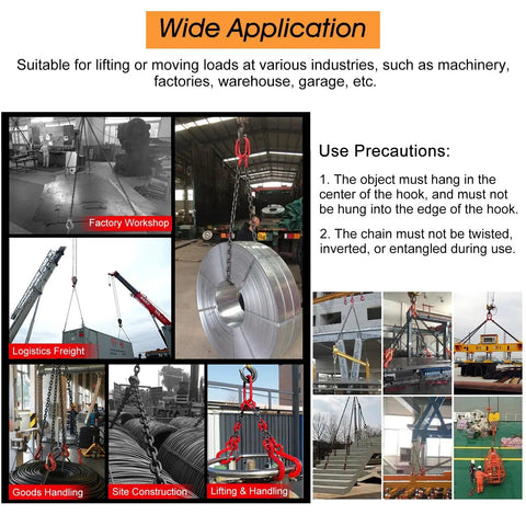 Wide application of Heavy Duty Single Leg Lifting Chain Sling Forged From Grade Eight Zero Steel Blocks in factories and warehouses.