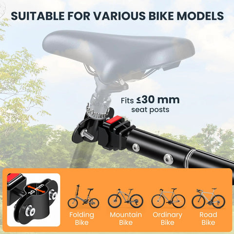 Foldable Bike Cargo Trailer With Hitch Tow-Behind Wagon seat post attachment for bikes under 30mm size