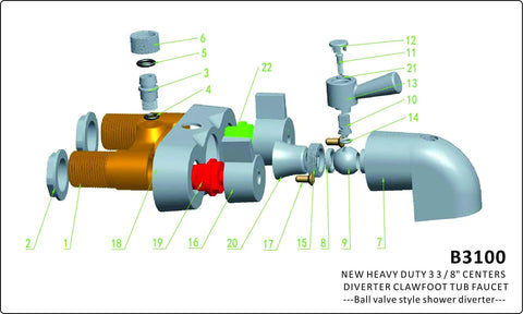 Diagram of Clawfoot Chrome Plated Shower And Tub Faucet Kit With Lead Free Brass Bathcock And Support Lines Easy To Install