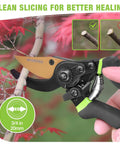 Effortless 8.5 Inch Bypass Pruning Shears With Die Cast Aluminum Handle, Sharp SK5 Blade using clean slicing on a branch
